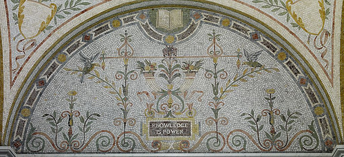 East Corridor, First Floor. Mosaic in domed lobby at head of stairway leading to ground floor, with quotation 